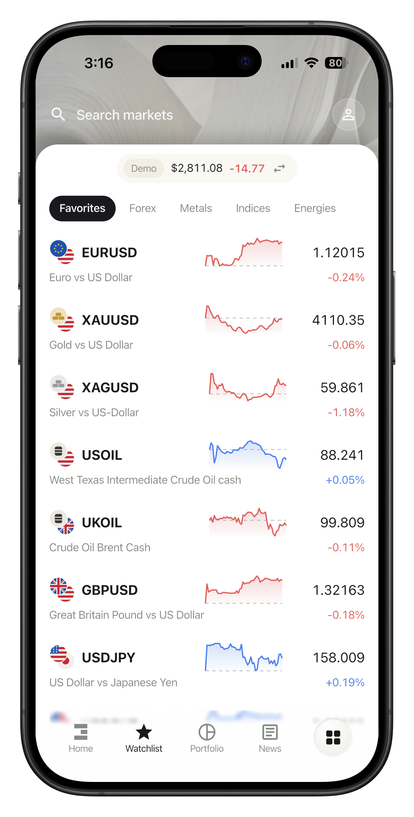 Equidity trading app home screen on iPhone